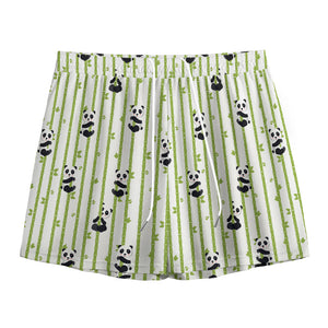 Cute Panda And Bamboo Pattern Print Mesh Shorts