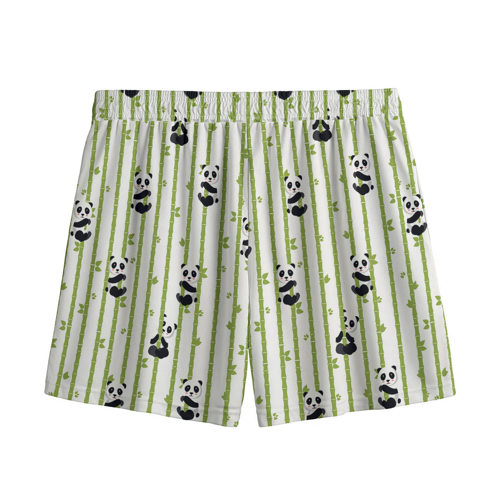 Cute Panda And Bamboo Pattern Print Mesh Shorts