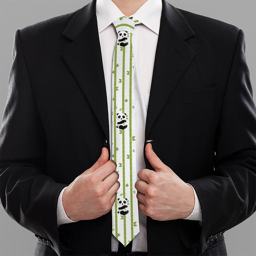 Cute Panda And Bamboo Pattern Print Necktie