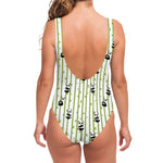 Cute Panda And Bamboo Pattern Print One Piece Swimsuit