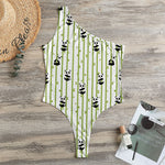 Cute Panda And Bamboo Pattern Print One Shoulder Bodysuit