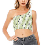 Cute Panda And Bamboo Pattern Print One Shoulder Crop Top