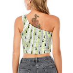 Cute Panda And Bamboo Pattern Print One Shoulder Crop Top