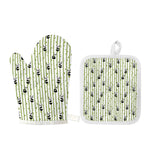Cute Panda And Bamboo Pattern Print Oven Mitt And Pot Holder Set