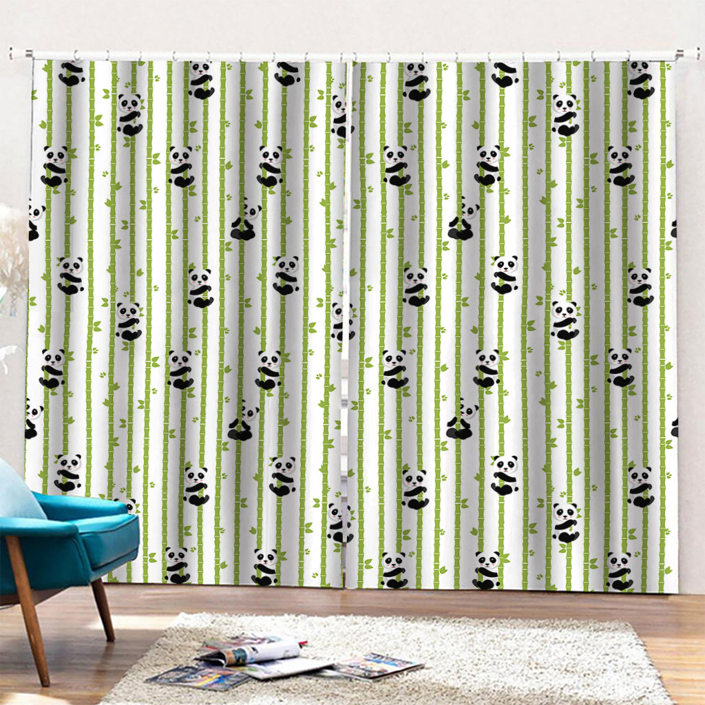 Cute Panda And Bamboo Pattern Print Pencil Pleat Curtains