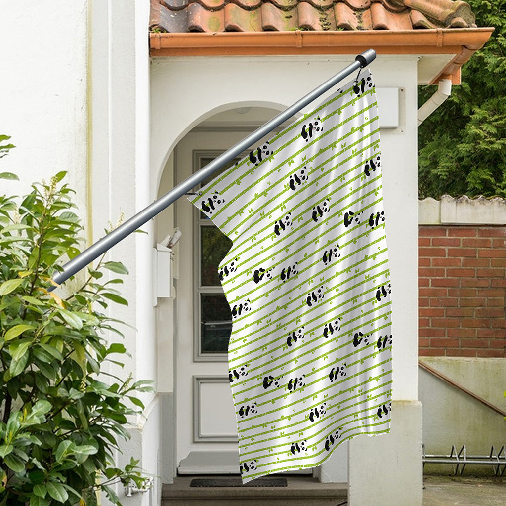 Cute Panda And Bamboo Pattern Print Polyester Flag