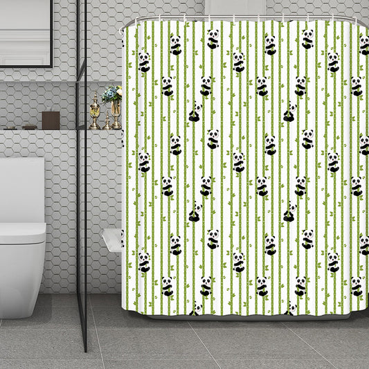 Cute Panda And Bamboo Pattern Print Polyester Shower Curtain