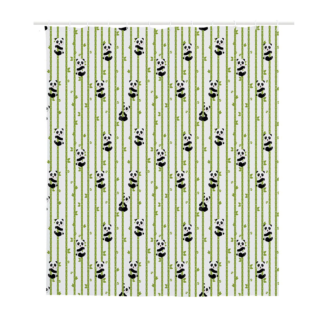 Cute Panda And Bamboo Pattern Print Polyester Shower Curtain