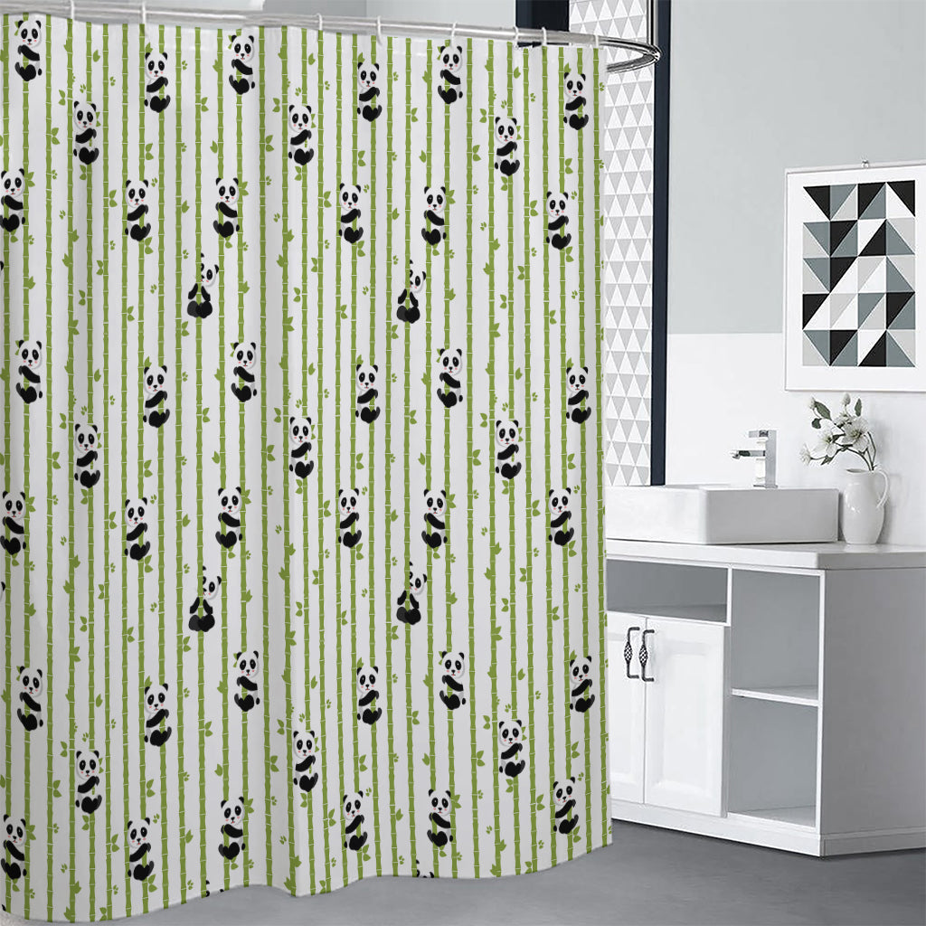 Cute Panda And Bamboo Pattern Print Premium Shower Curtain