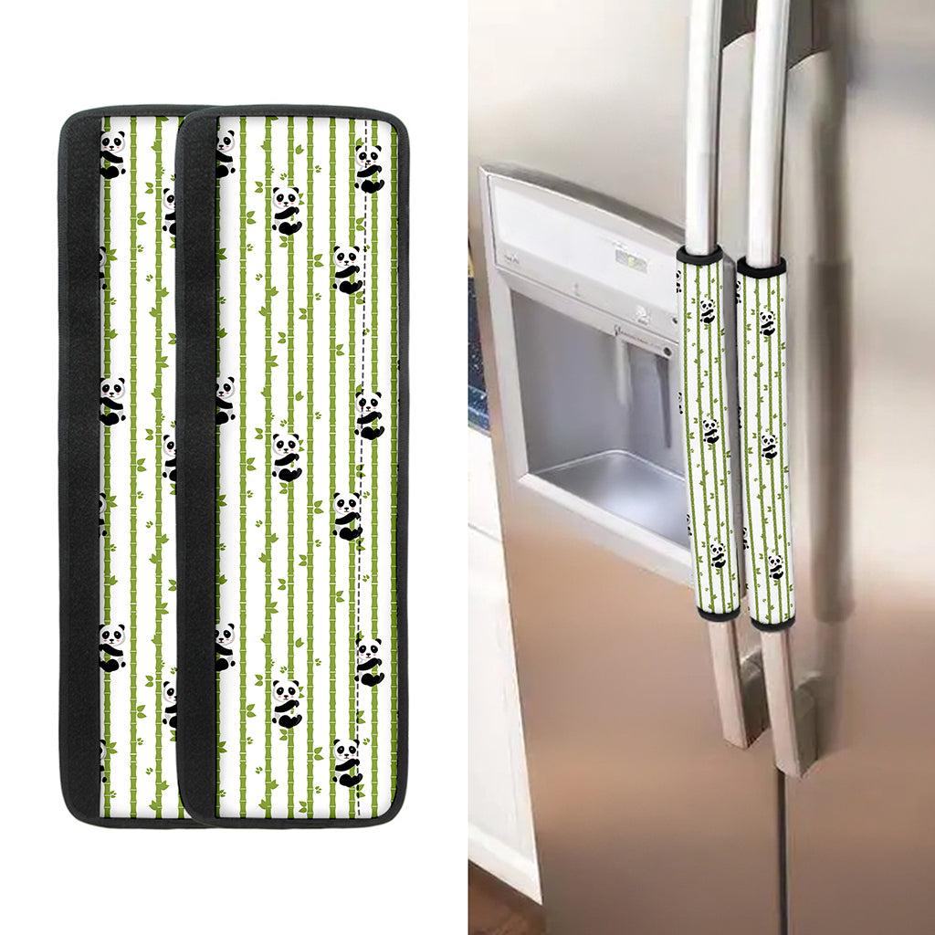 Cute Panda And Bamboo Pattern Print Refrigerator Handle Covers