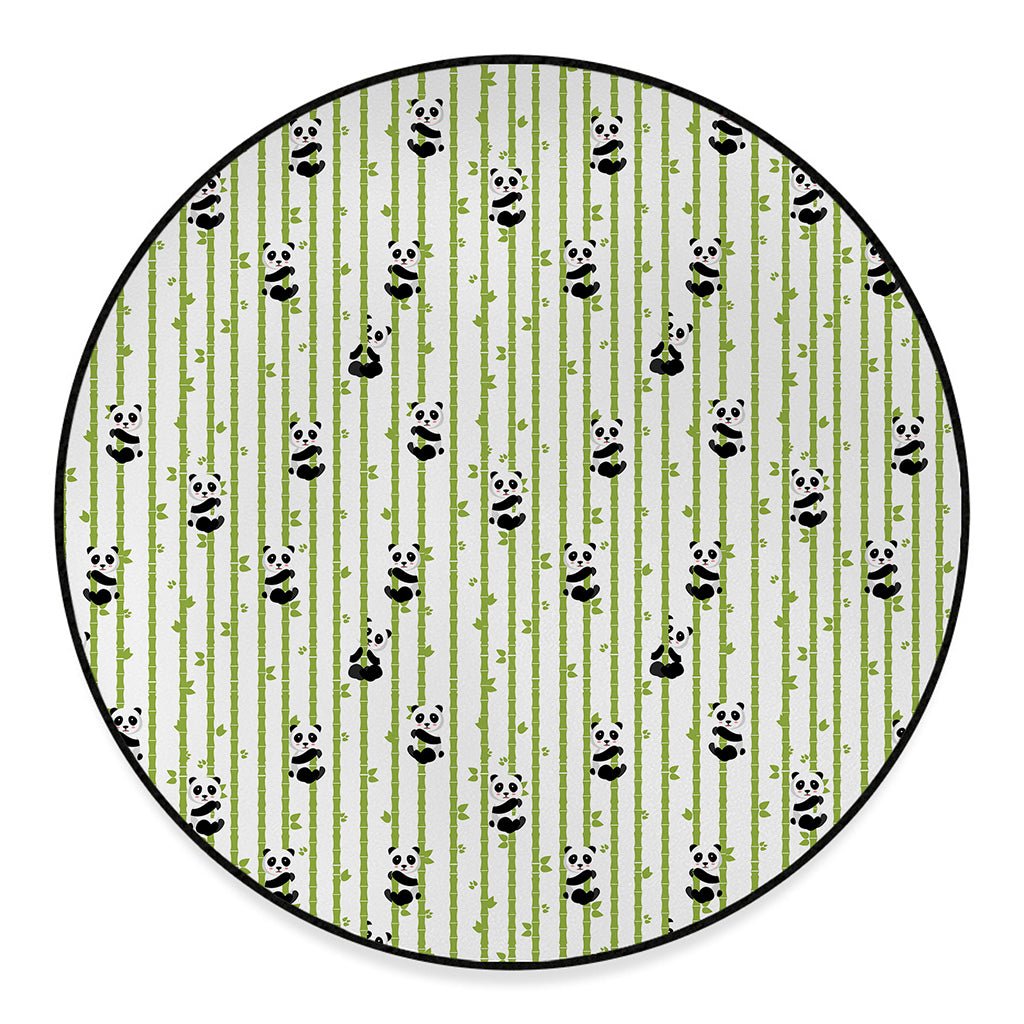 Cute Panda And Bamboo Pattern Print Round Floor Mat