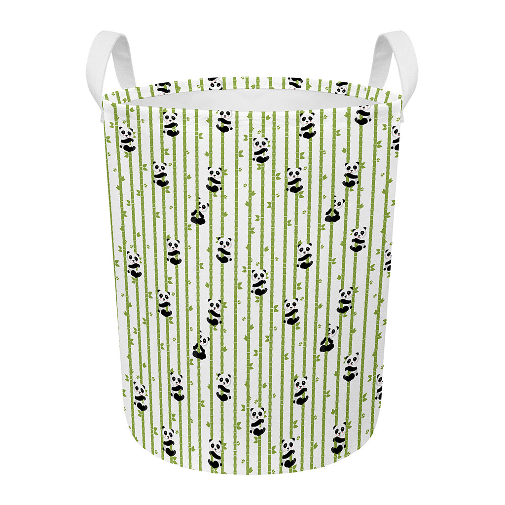 Cute Panda And Bamboo Pattern Print Round Laundry Basket