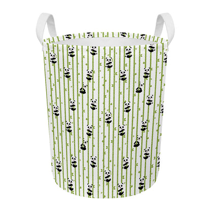 Cute Panda And Bamboo Pattern Print Round Laundry Basket