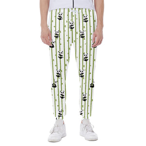 Cute Panda And Bamboo Pattern Print Scuba Joggers