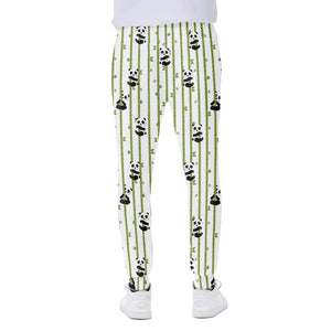 Cute Panda And Bamboo Pattern Print Scuba Joggers