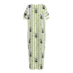 Cute Panda And Bamboo Pattern Print Short Sleeve Long Nightdress