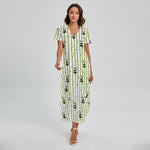 Cute Panda And Bamboo Pattern Print Short Sleeve Maxi Dress