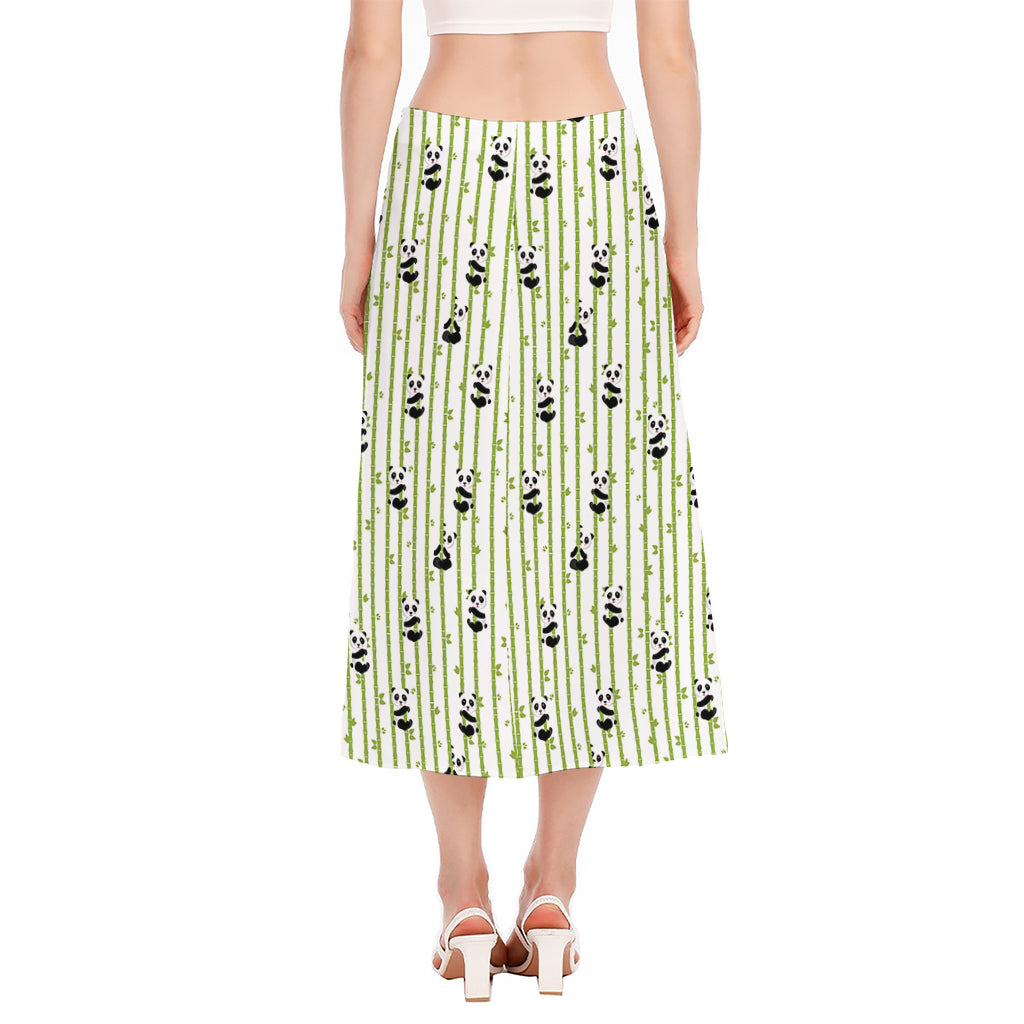 Cute Panda And Bamboo Pattern Print Side Slit Midi Skirt