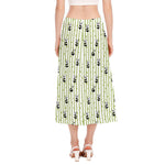 Cute Panda And Bamboo Pattern Print Side Slit Midi Skirt