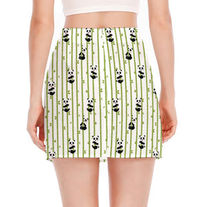 Cute Panda And Bamboo Pattern Print Side Slit Mini Skirt