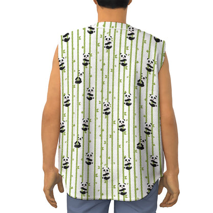 Cute Panda And Bamboo Pattern Print Sleeveless Baseball Jersey