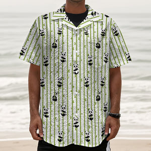 Cute Panda And Bamboo Pattern Print Textured Short Sleeve Shirt