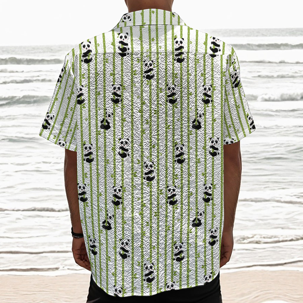 Cute Panda And Bamboo Pattern Print Textured Short Sleeve Shirt