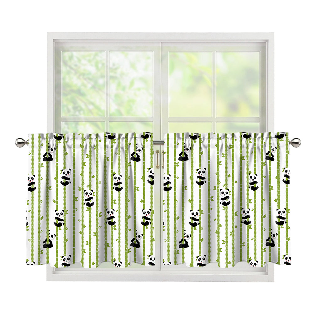 Cute Panda And Bamboo Pattern Print Tier Curtains