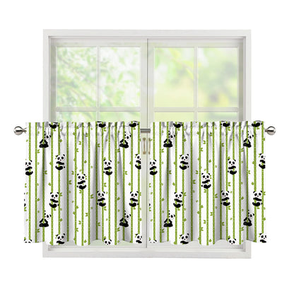 Cute Panda And Bamboo Pattern Print Tier Curtains