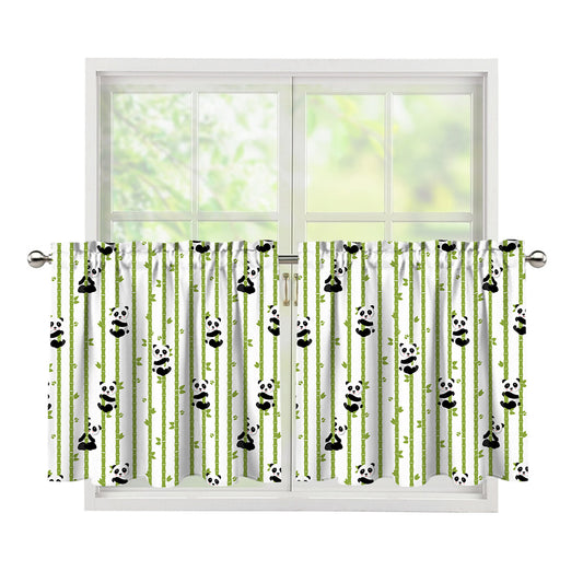 Cute Panda And Bamboo Pattern Print Tier Curtains