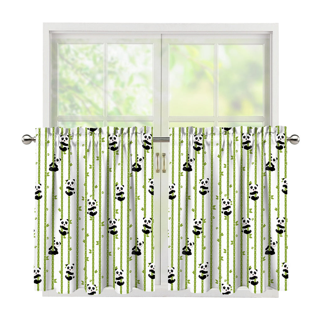Cute Panda And Bamboo Pattern Print Tier Curtains