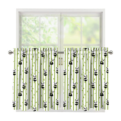 Cute Panda And Bamboo Pattern Print Tier Curtains