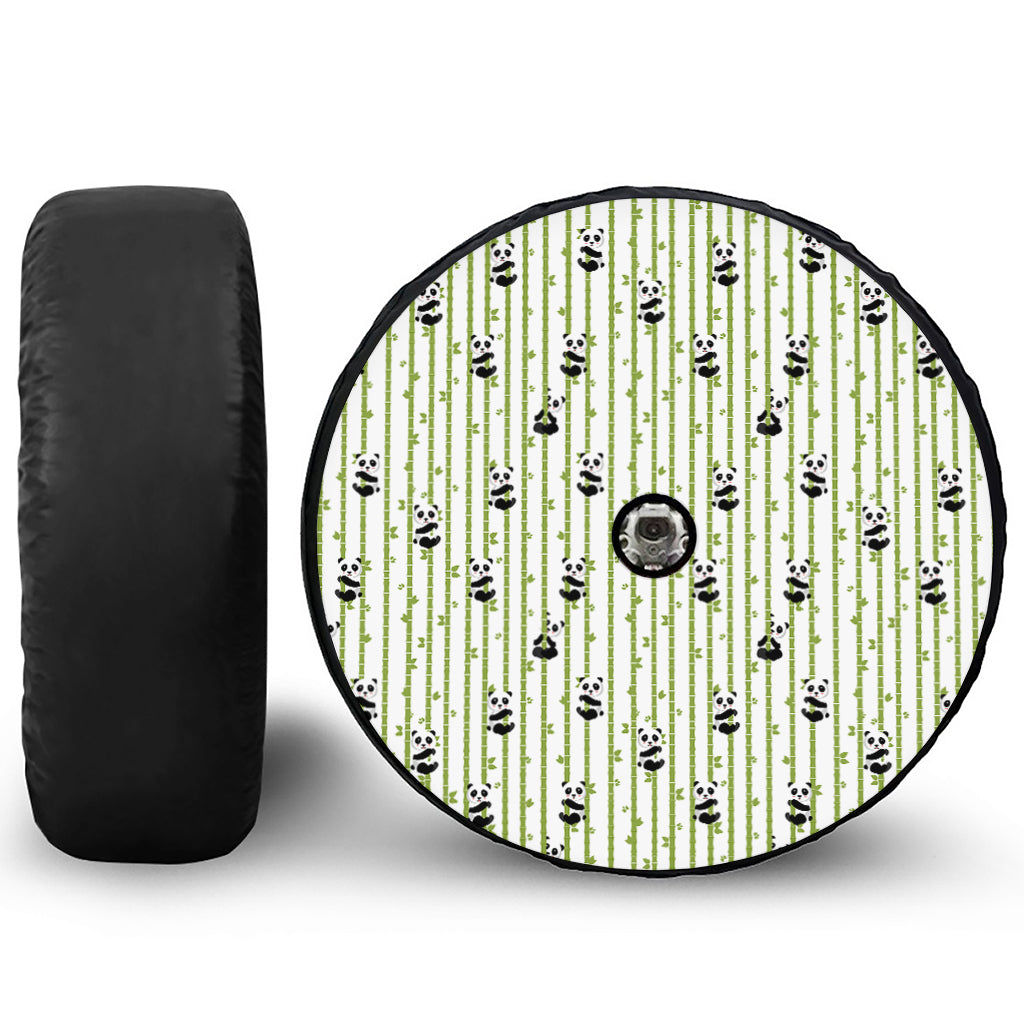 Cute Panda And Bamboo Pattern Print Tire Cover With Camera Hole