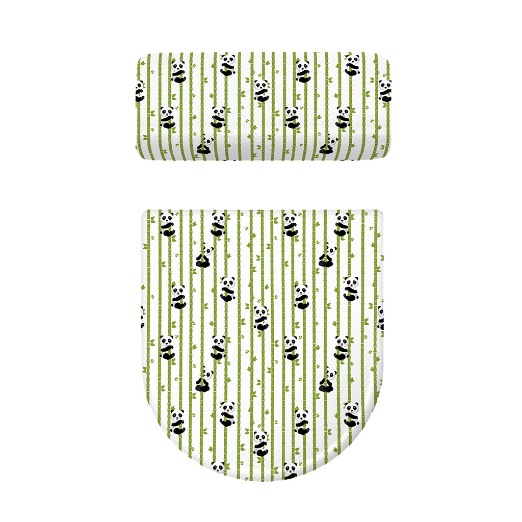 Cute Panda And Bamboo Pattern Print Toilet Lid And Tank Cover Set