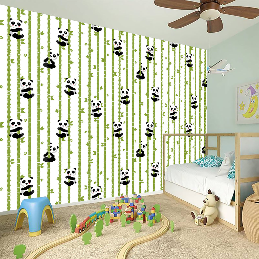 Cute Panda And Bamboo Pattern Print Wall Sticker