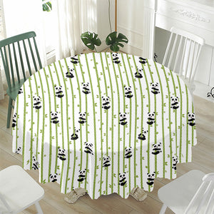 Cute Panda And Bamboo Pattern Print Waterproof Round Tablecloth