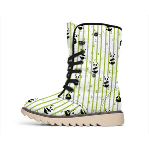 Cute Panda And Bamboo Pattern Print Winter Boots