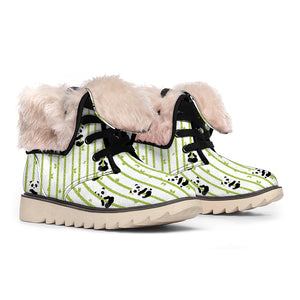 Cute Panda And Bamboo Pattern Print Winter Boots