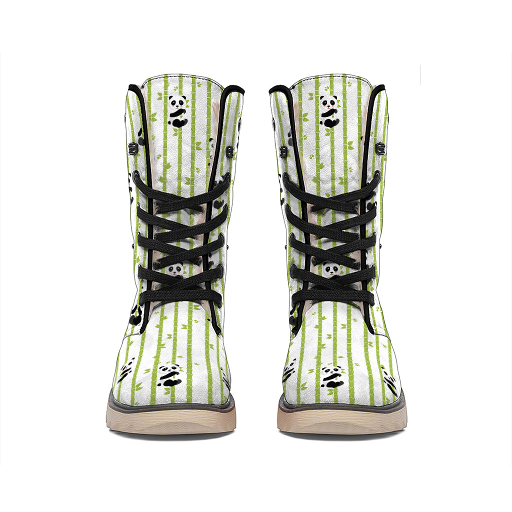 Cute Panda And Bamboo Pattern Print Winter Boots