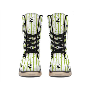 Cute Panda And Bamboo Pattern Print Winter Boots