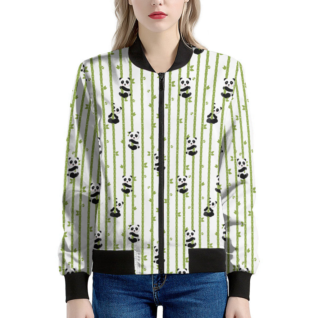 Cute Panda And Bamboo Pattern Print Women's Bomber Jacket