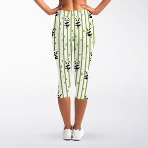 Cute Panda And Bamboo Pattern Print Women's Capri Leggings