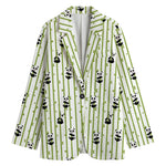 Cute Panda And Bamboo Pattern Print Women's Cotton Blazer