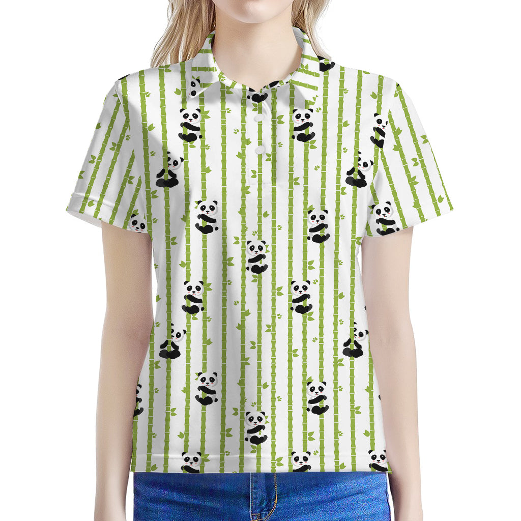 Cute Panda And Bamboo Pattern Print Women's Polo Shirt