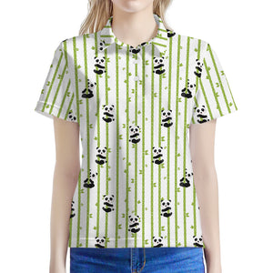 Cute Panda And Bamboo Pattern Print Women's Polo Shirt