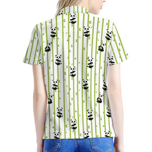 Cute Panda And Bamboo Pattern Print Women's Polo Shirt