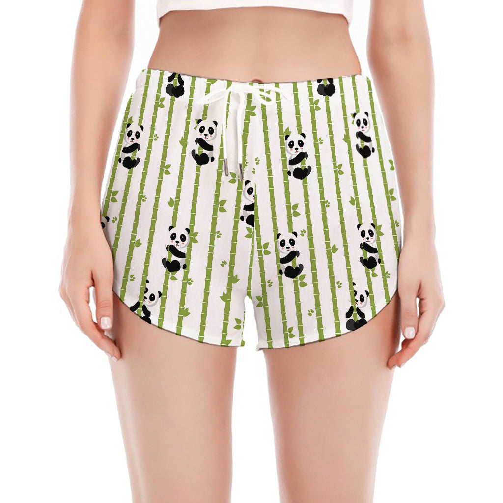 Cute Panda And Bamboo Pattern Print Women's Split Running Shorts