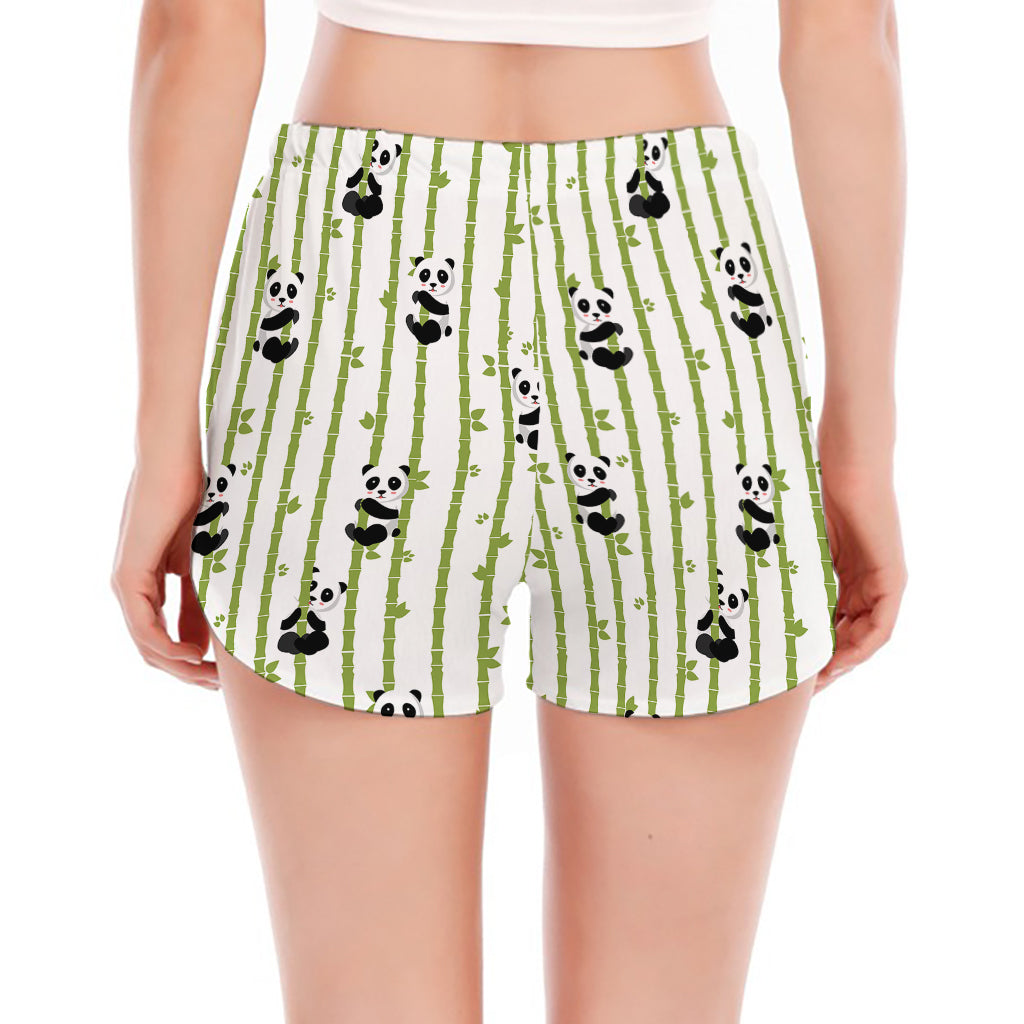 Cute Panda And Bamboo Pattern Print Women's Split Running Shorts