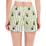 Cute Panda And Bamboo Pattern Print Women's Split Running Shorts