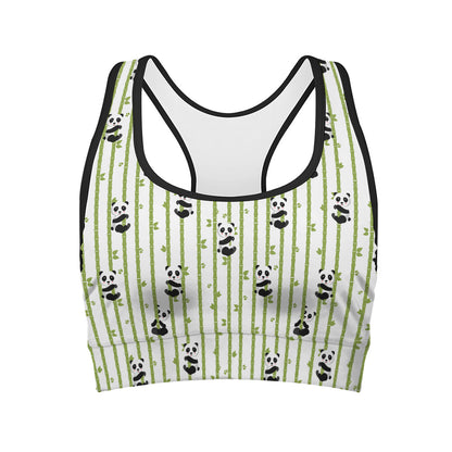 Cute Panda And Bamboo Pattern Print Women's Sports Bra